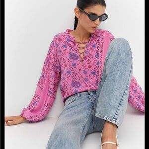 Mango Pink and Purple Floral Blouse